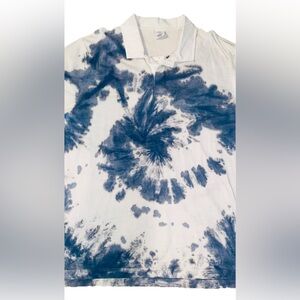 Urban Outfitters Navy and White Tie-Dye Oversized Polo